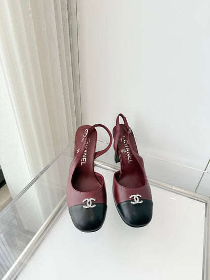 Chanel 26 High Heels Burgundy Black 90 in Lambskin 597386