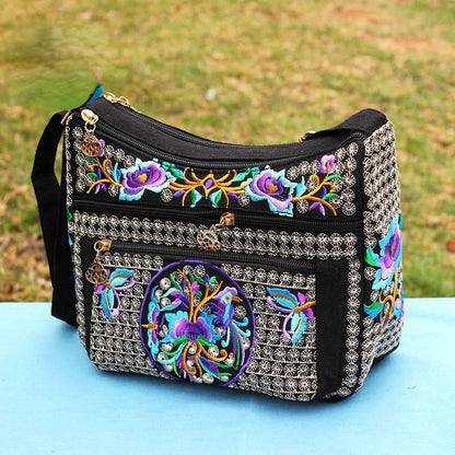 New Ethnic Style Women'S Embroidery Bag Large Capacity Multi Layer Embroidery One Shoulder Crossbody Cosmetic Bag