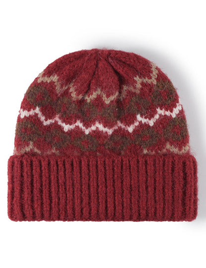 Striped Jacquard Knit Hat Padded Beanie