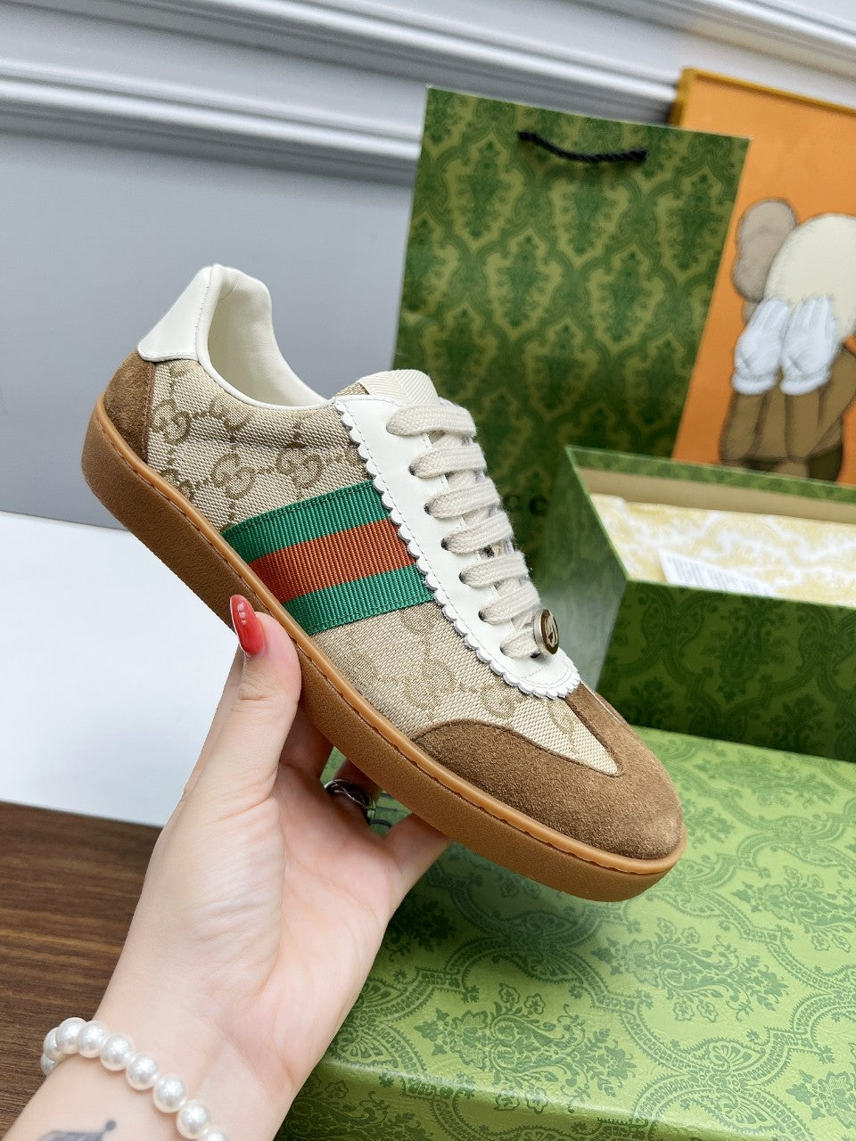 Gucci 2025 G74 Sneakers Brown Beige Suede Canvas 885901