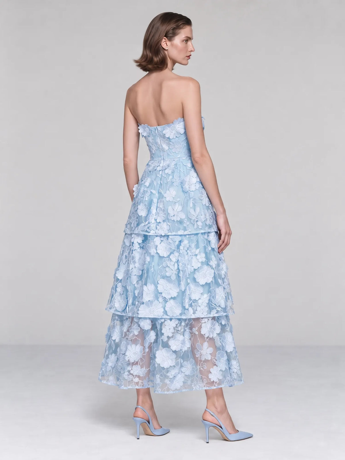 Maeve 3D Floral Tiered Midi Dress