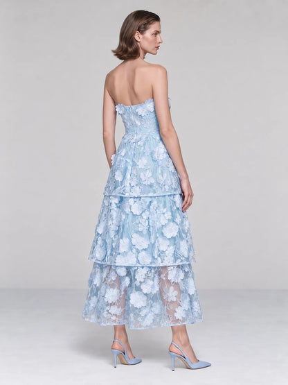 Maeve 3D Floral Tiered Midi Dress