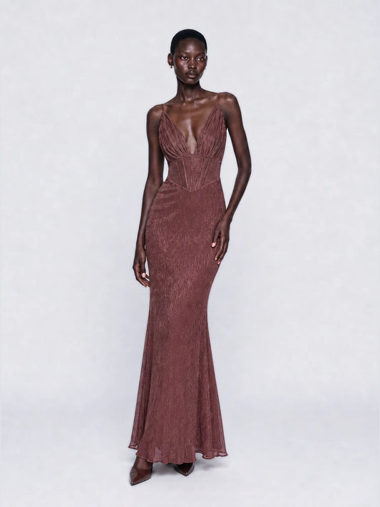 Avalynn Waist-Cinching Boned Maxi Dress