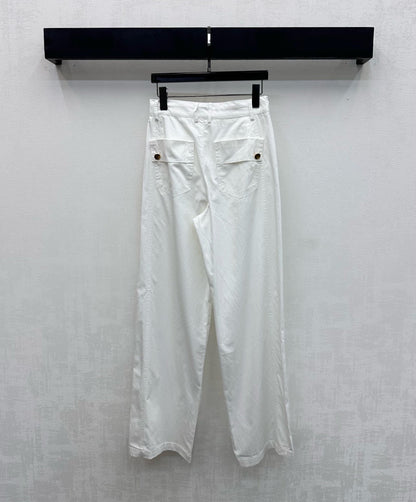 Miu Track Pants White Cotton Tencel Fabric 350246
