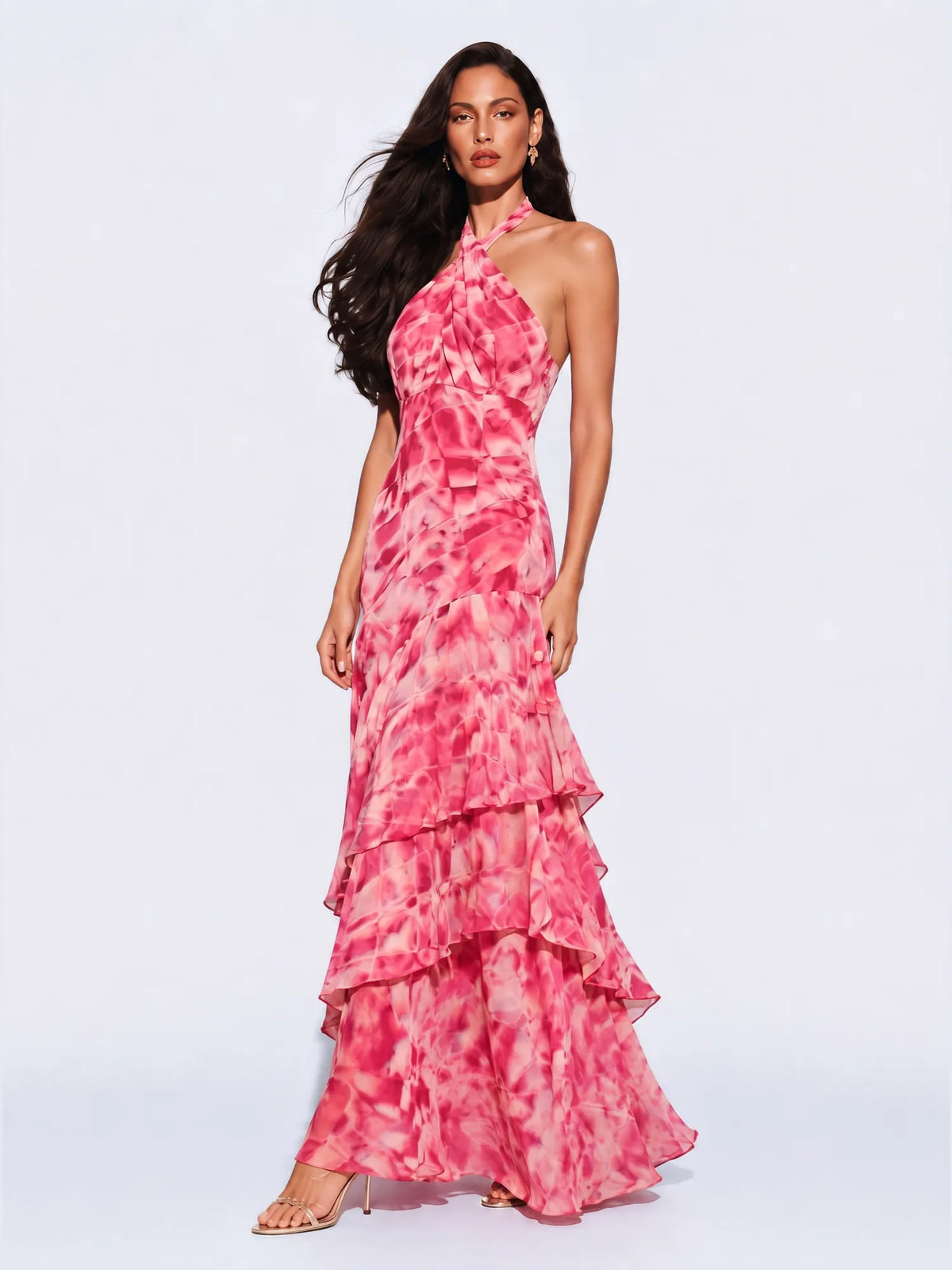 Faye Tiered Ruffle Halter Maxi Dress