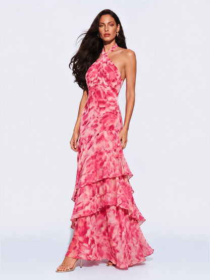 Faye Tiered Ruffle Halter Maxi Dress