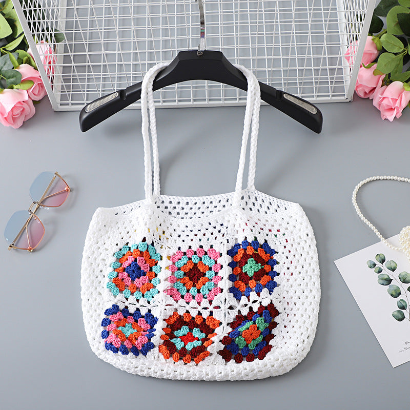 Crochet Granny Square Bag Floral Stitching Handmade Bag