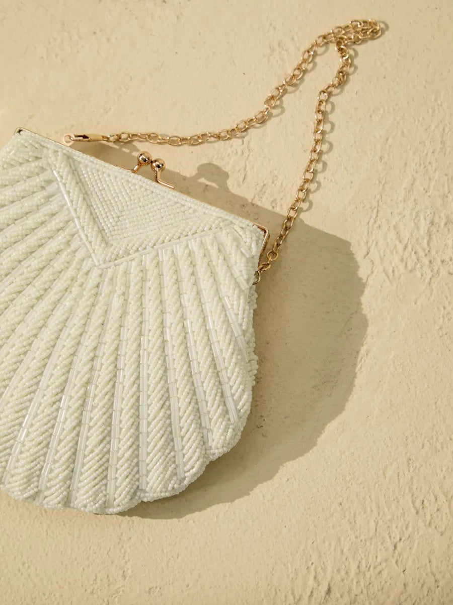 Coraline Woven Pearl Embellished Seashell Handbag
