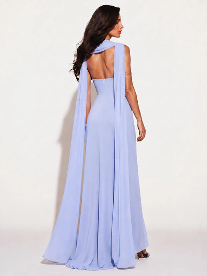 Ellie Pleated Strapless Draped Maxi Dress
