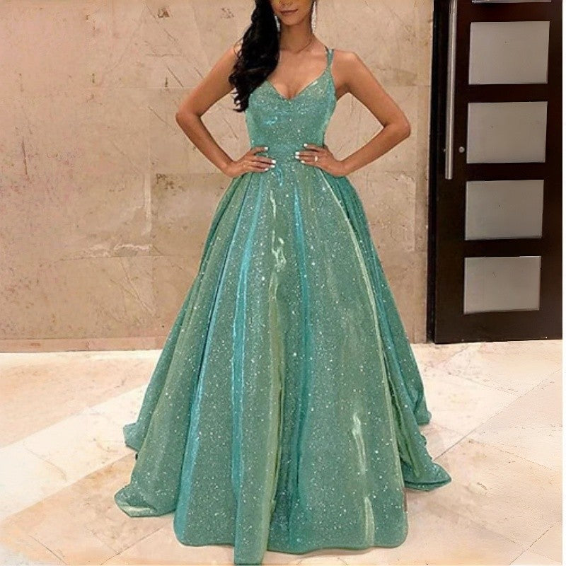 Sparkly Strapless A-Line Long Evening Gown