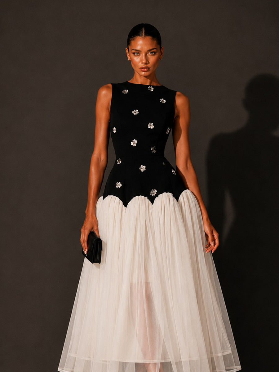 Serenity 3D Floral Mesh Sleeveless Midi Dress