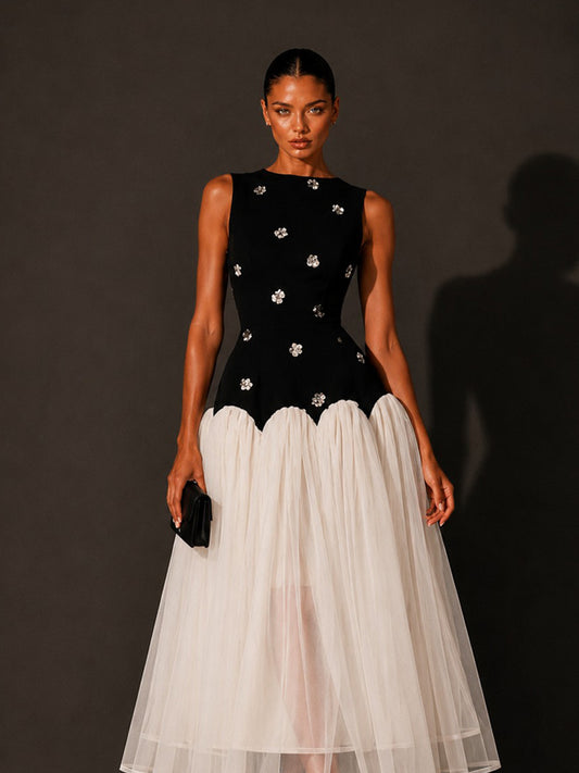 Serenity 3D Floral Mesh Sleeveless Midi Dress