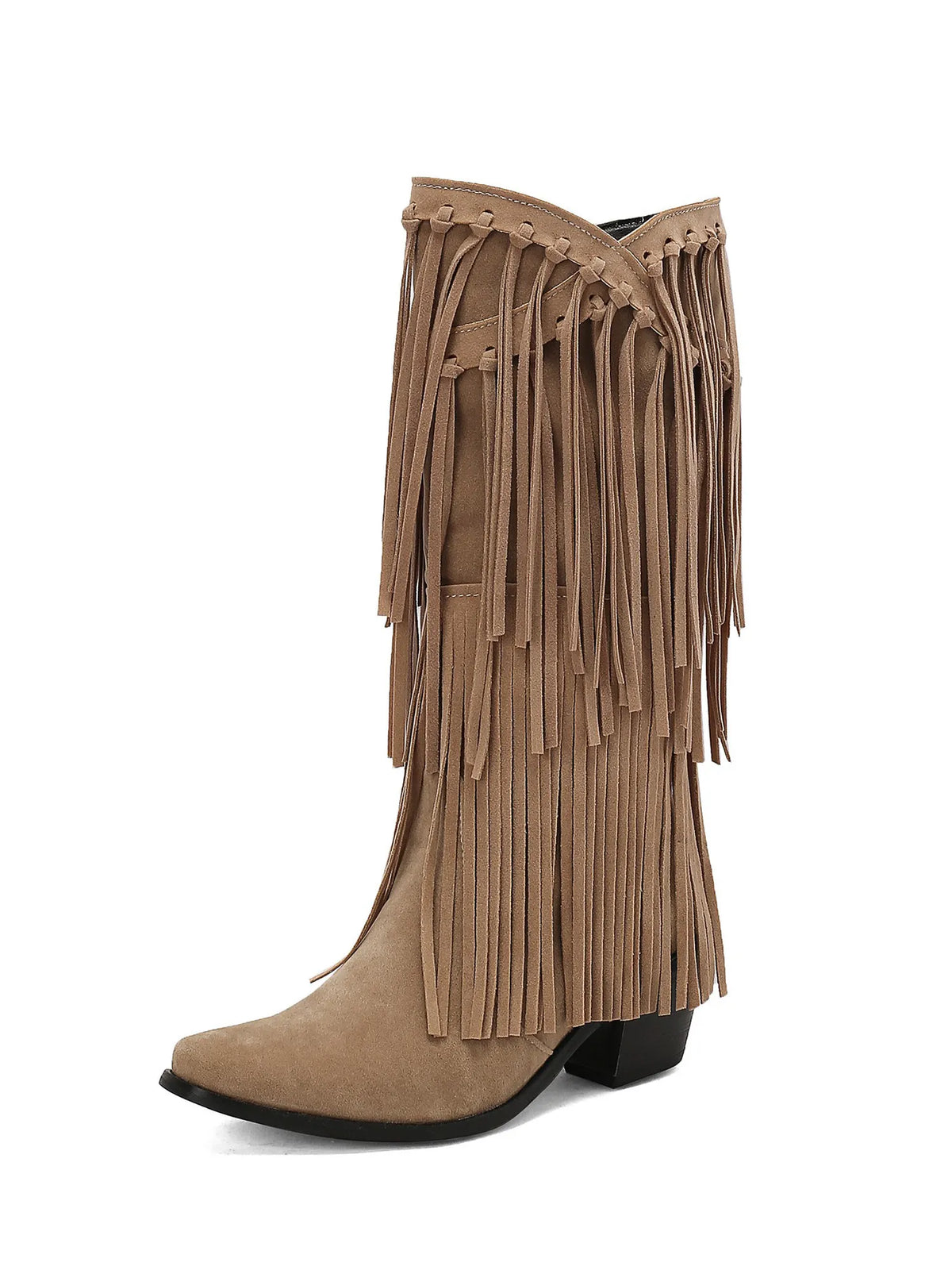 Zaria Ruched Fringed Suede Boots