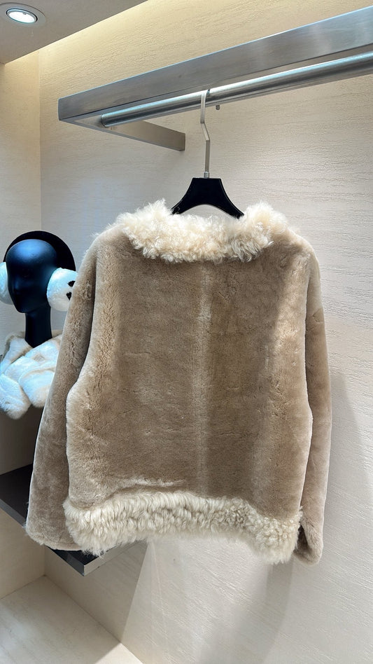 CELINE Shearling Brown Coat with Wool Trim 333327