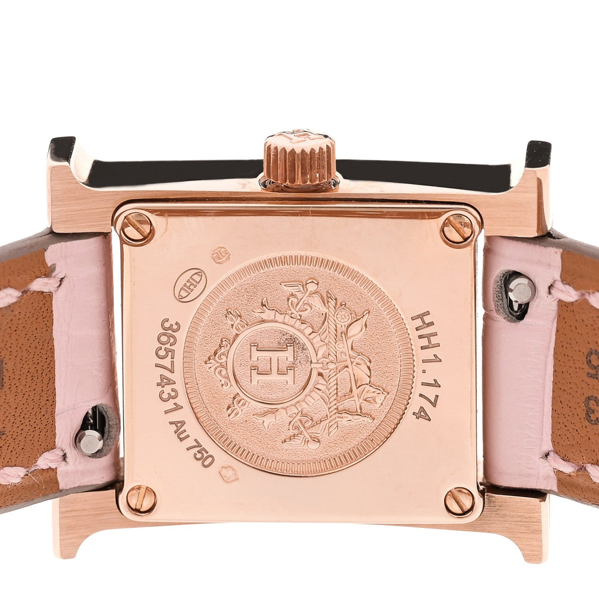 18K Rose Gold Alligator Diamond Bezel Rose Opal 17.2mm Heure H Hour Quartz Watch Rose Pale