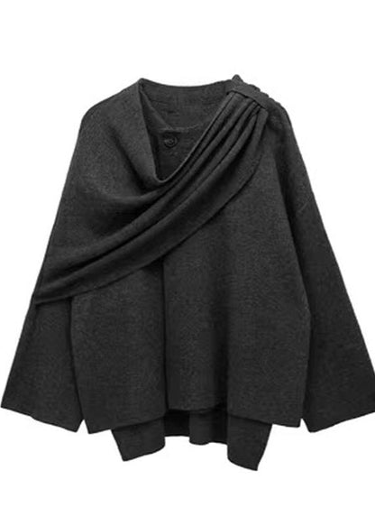 Knit Cardigan Coat With Asymmetric Scarf Design