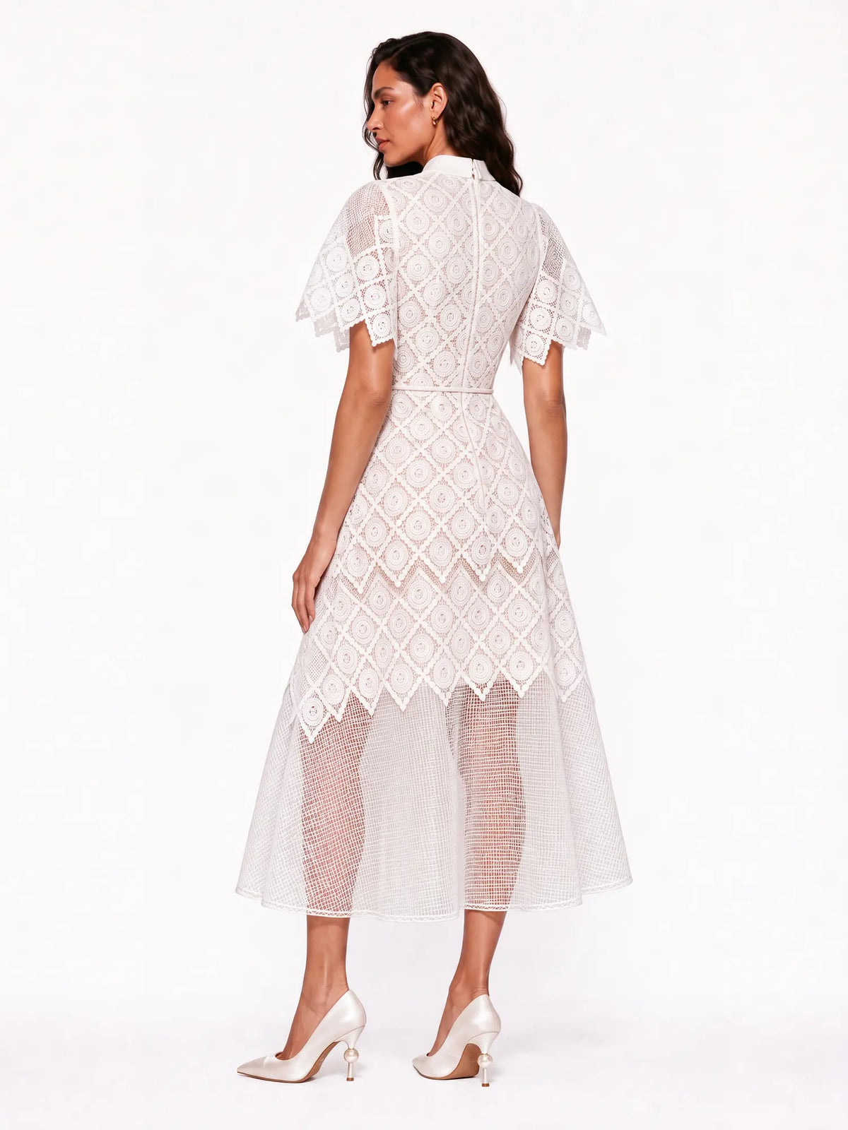 Anastasia Geometric-Pattern Embroidered Midi Dress
