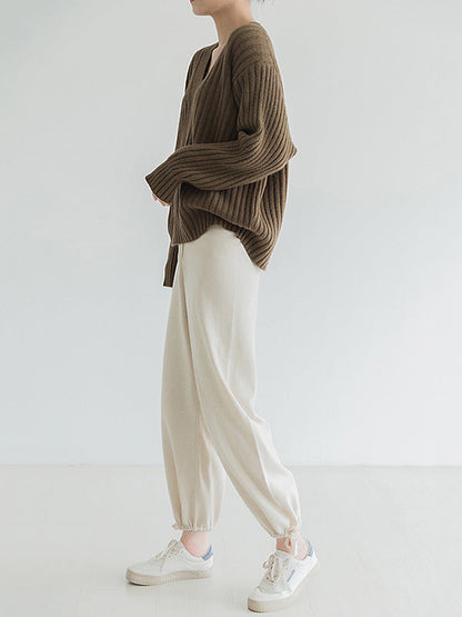 Casual Loose Solid Color V-Neck Sweater Tops