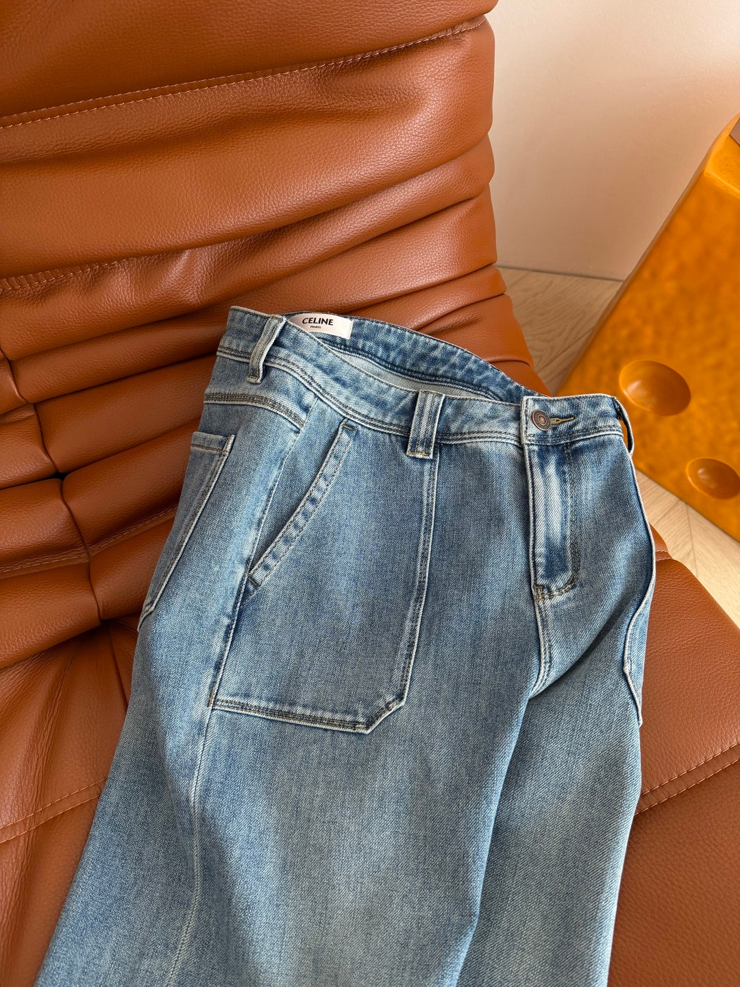 Celine Double Pockets Flared Jeans Broken Blue Polyester Cotton 345379