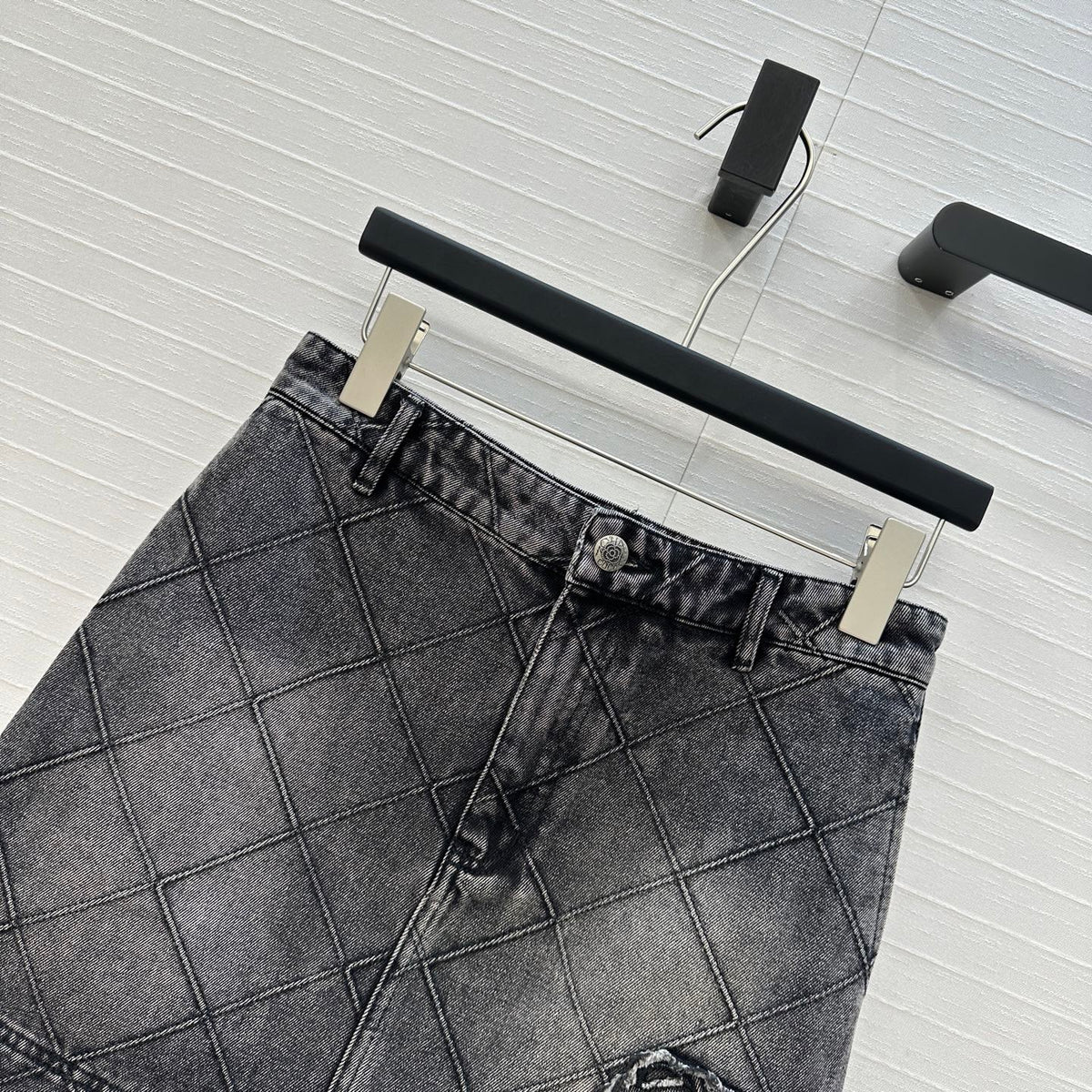 CC Flower Denim Skirt Black Cotton