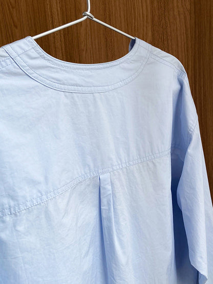 Long Sleeves Loose Buttoned Solid Color Split-Joint V-Neck Blouses&Shirts Tops