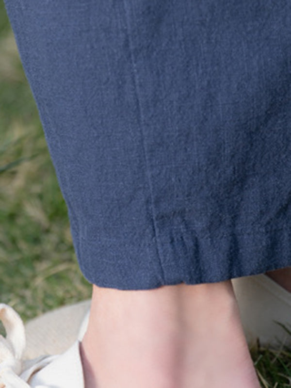 Loose Wide Leg Elasticity Solid Color Casual Pants Bottoms
