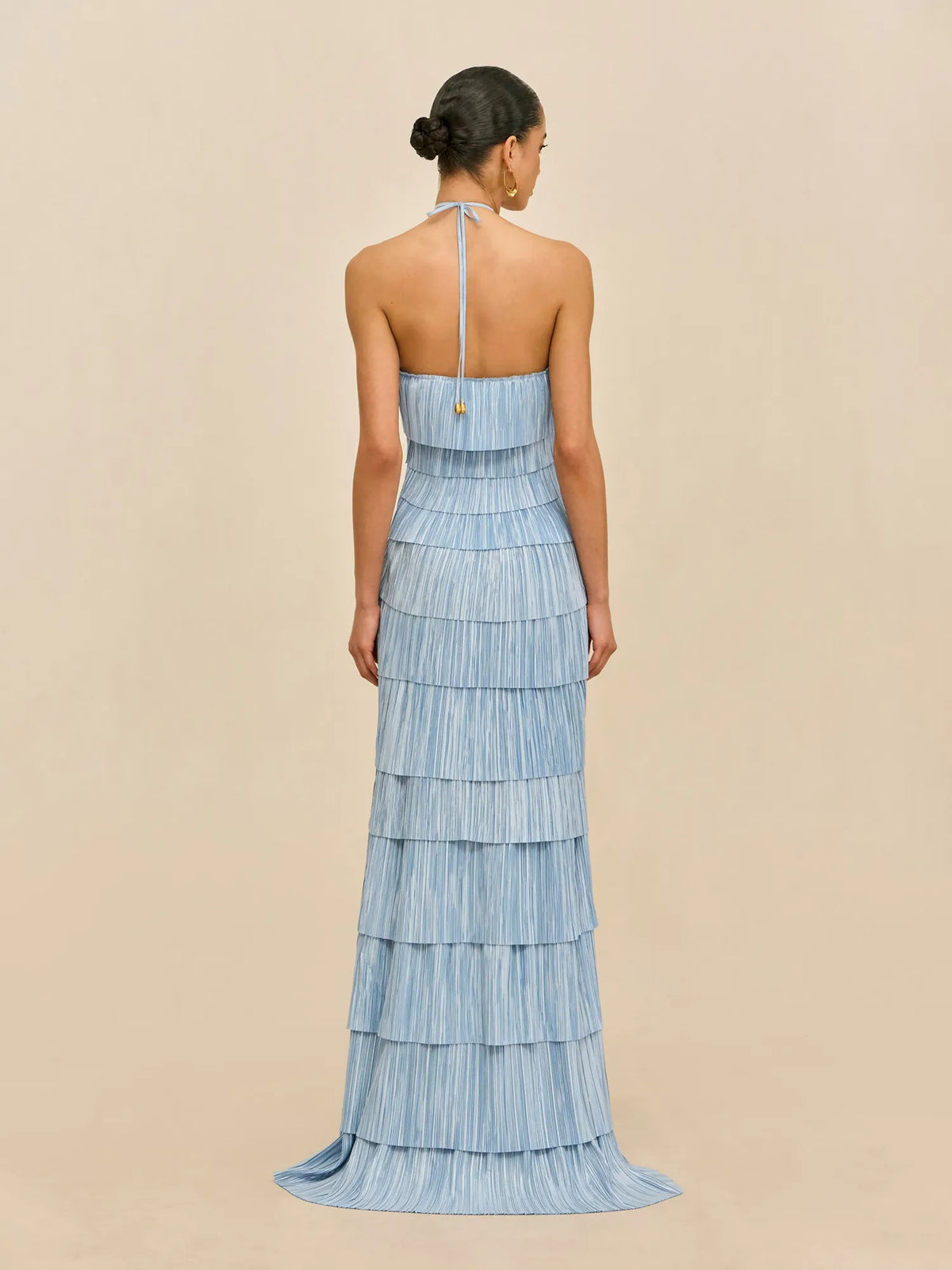 Ella Tiered Pleated Halter-Neck Sleeveless Maxi Dress