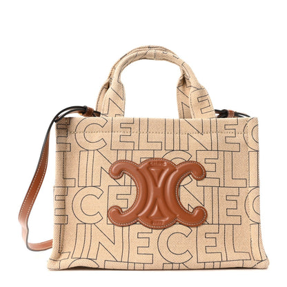 Textile Calfskin All Over Print Small Triomphe Cabas Thais Natural Tan