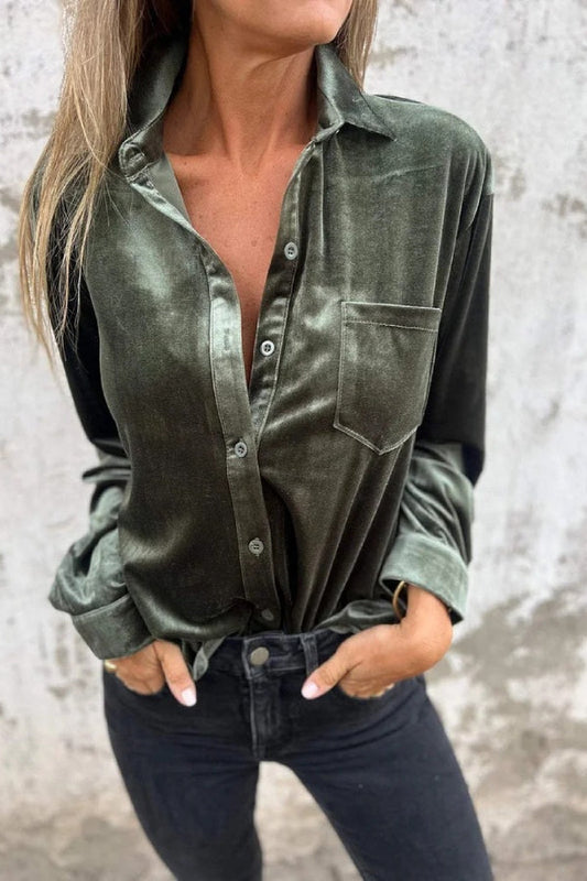 Women's Fashion Gold Velvet Lapel Shirt