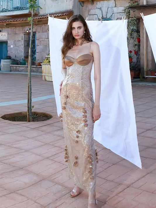 Elara Halter Sequined Maxi Dress