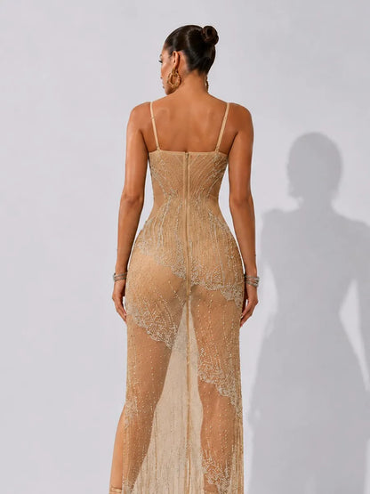 Tatiana Rhinestone-Embellished Slit Bodycon Maxi Dress