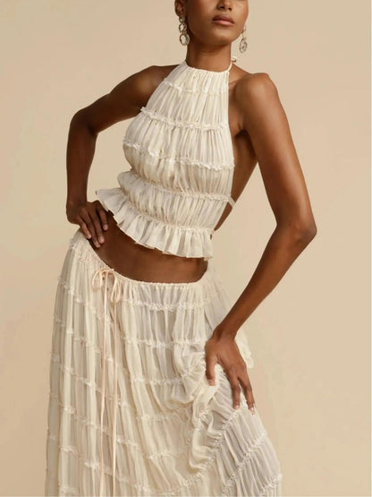 Ariana Tiered Chiffon Halter Two-Piece Maxi Set