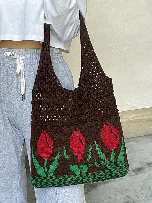 Floral Hollow Bags Woven Handbag