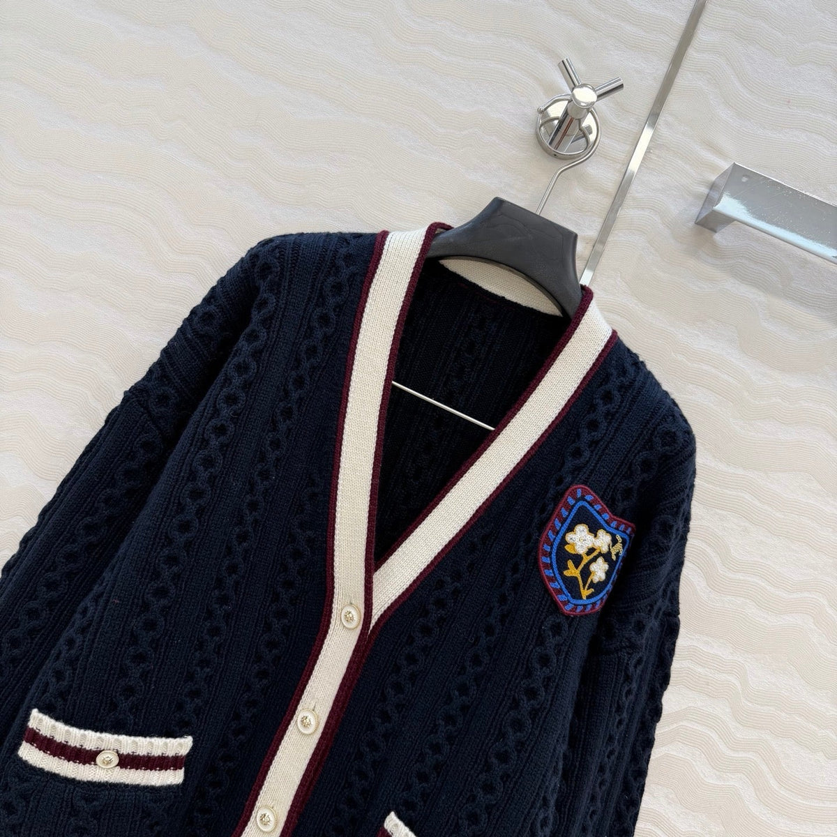 CC Spring 26 Cardigan White Brown Dark Blue Wool 342792
