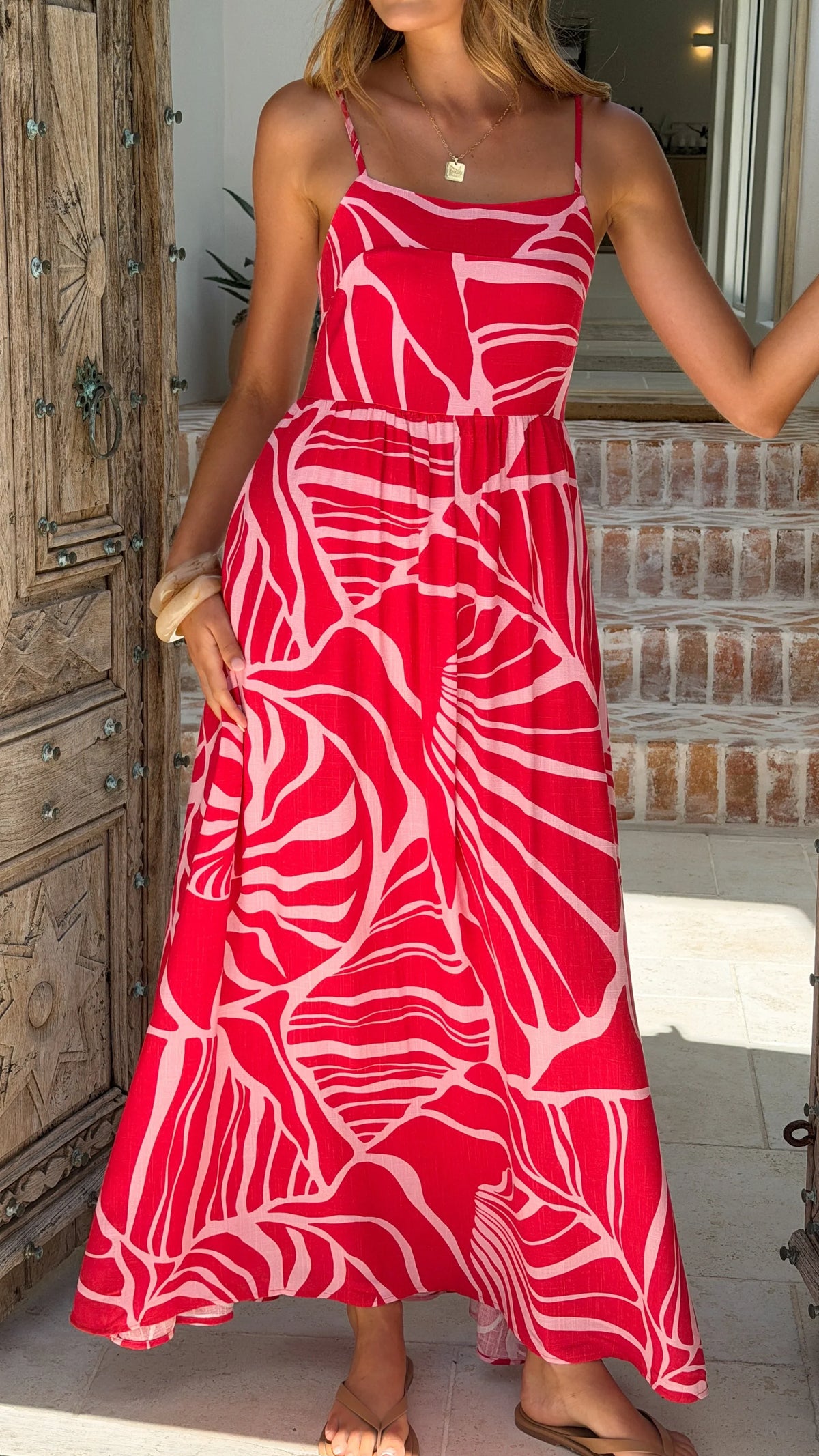 Daytona Maxi Dress - Red / Pink Print