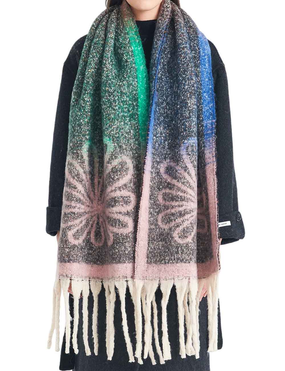 Winter Flower Print Long Shawl Warm Scarf