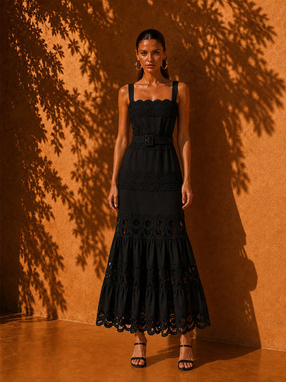 Stella Slim-Fit Lace-Trimmed Spaghetti-Strap Maxi Dress