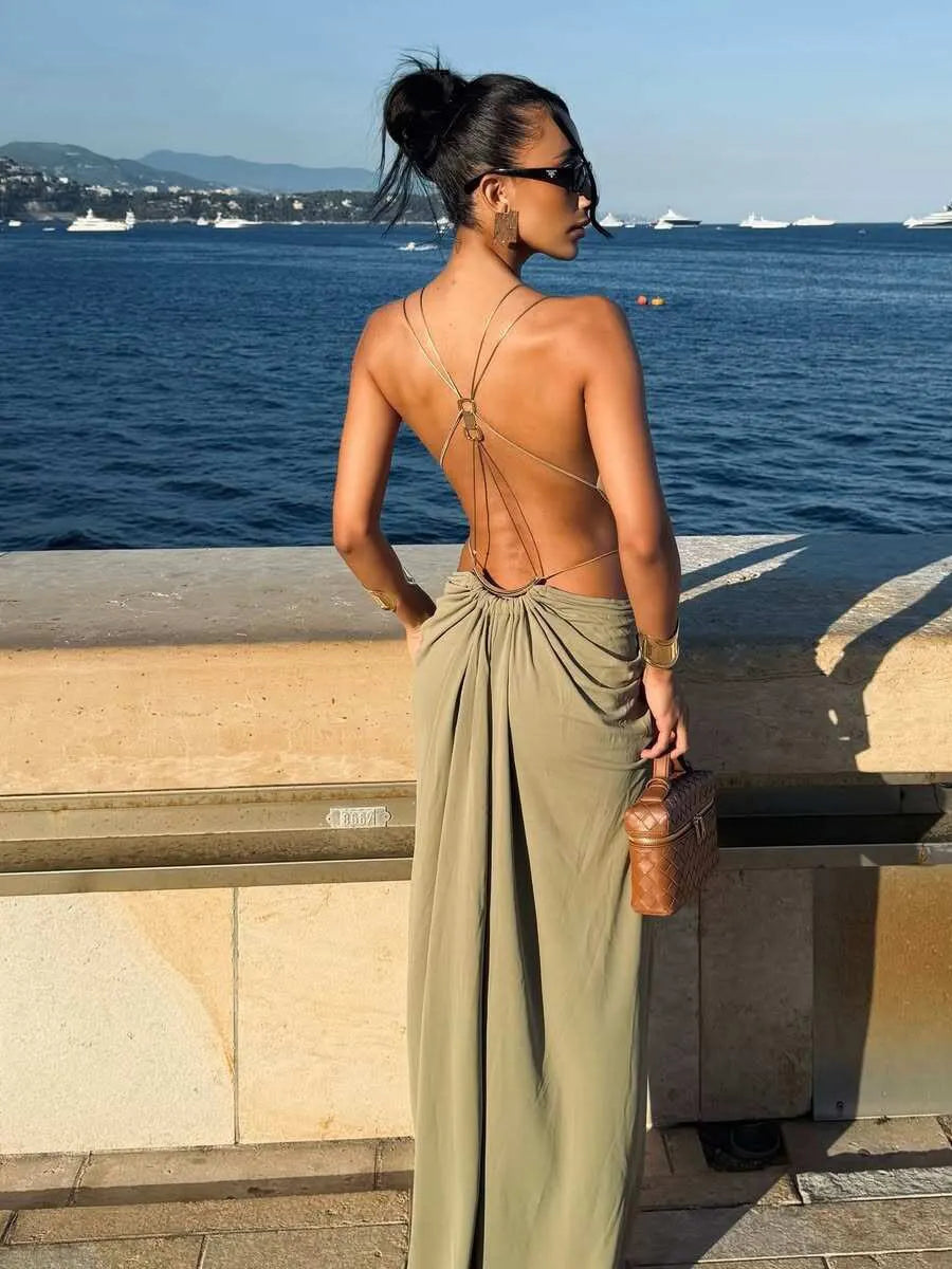 Wren Draped Cutout Spaghetti Strap Maxi Dress