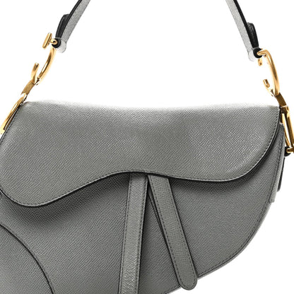 Grained Calfskin Saddle Bag Grey Stone