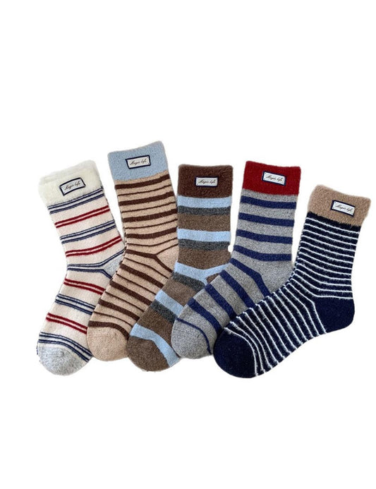 Striped Color Block Thermal Plush Crew Socks