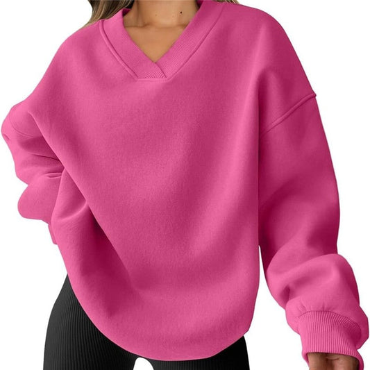 Solid Color Loose V-Neck Pullover Sweatshirt