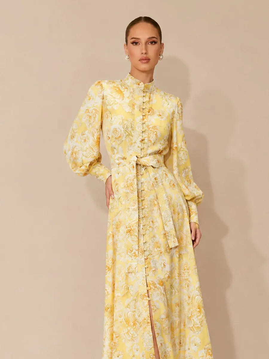 Karolina Lace-Up Lantern Sleeve Maxi dress