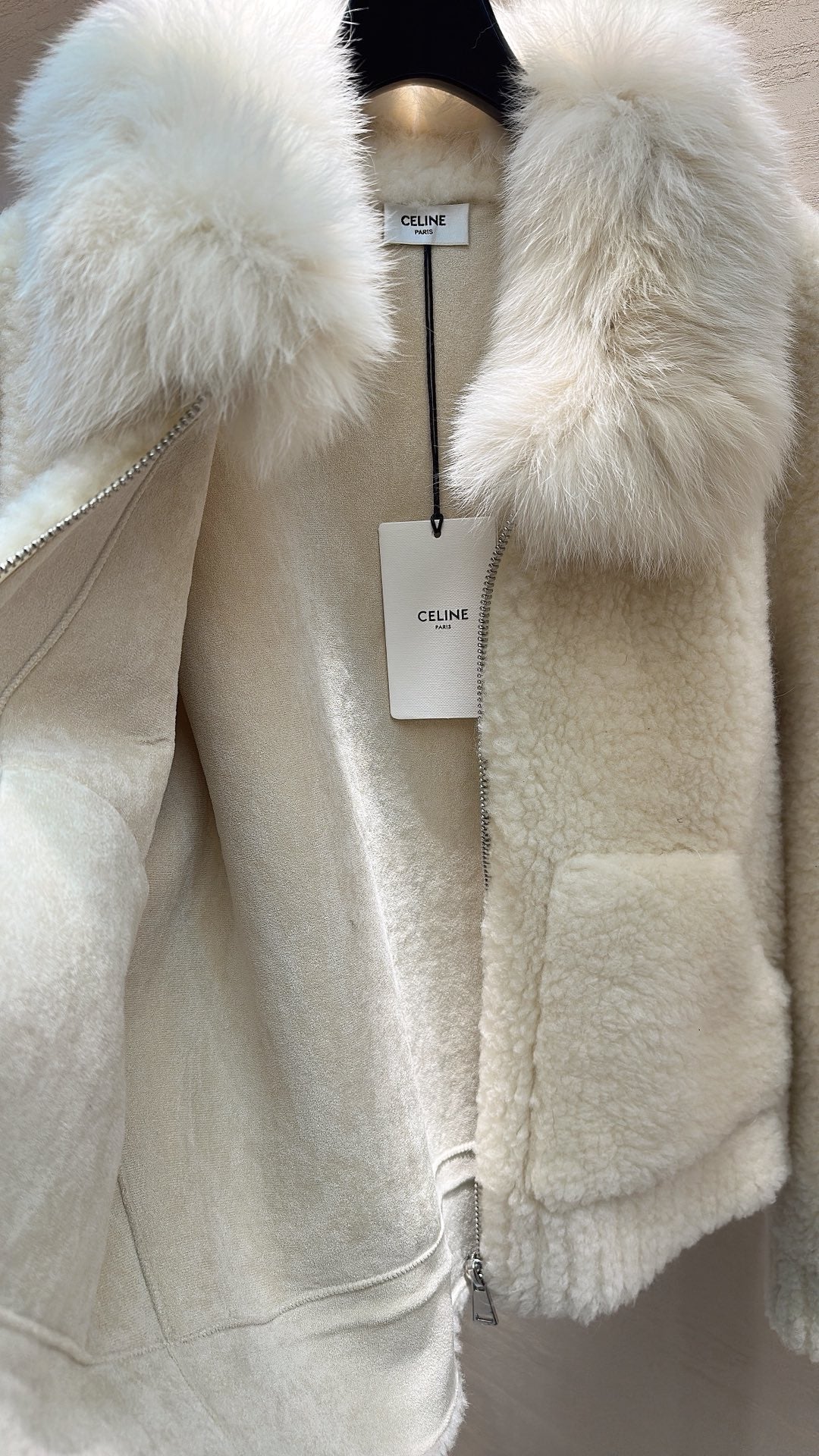 CELINE Shearling White Coat 333253