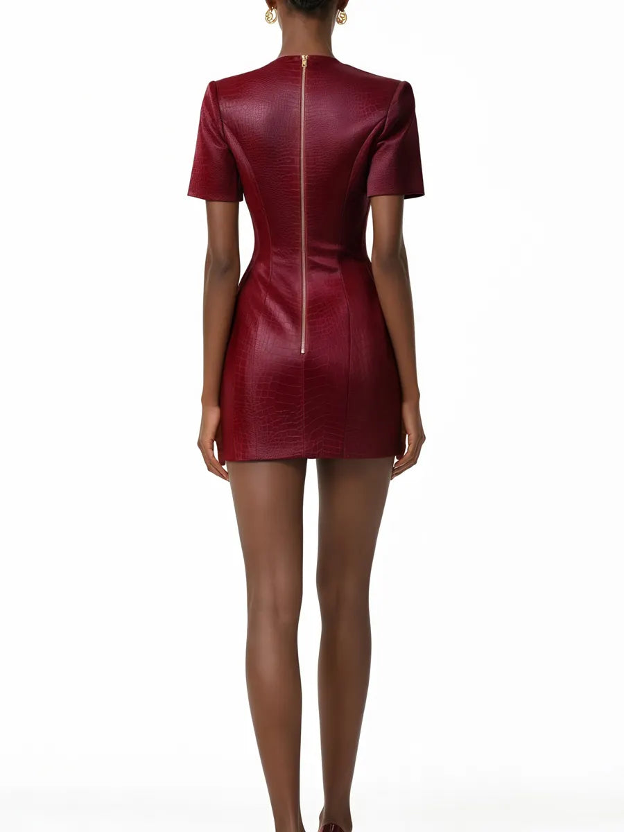 Alessandra Leather Mini Dress In Red
