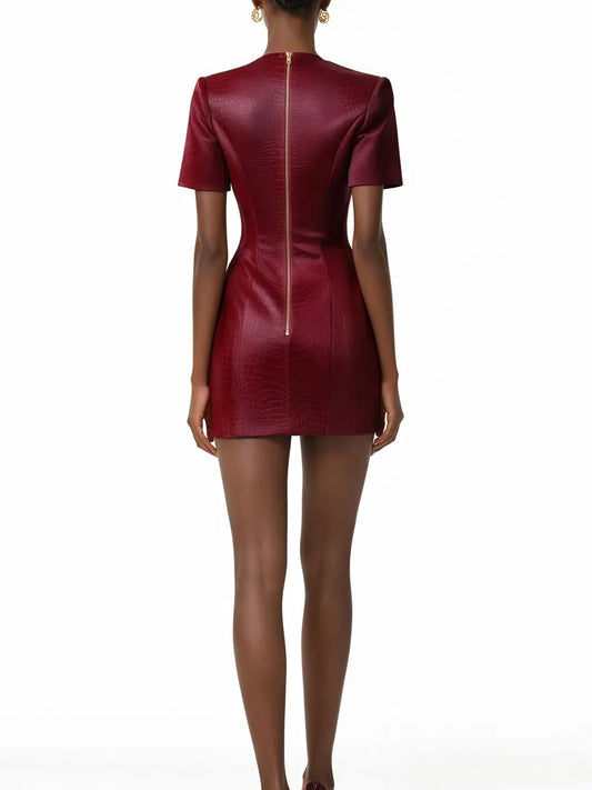 Alessandra Leather Mini Dress In Red