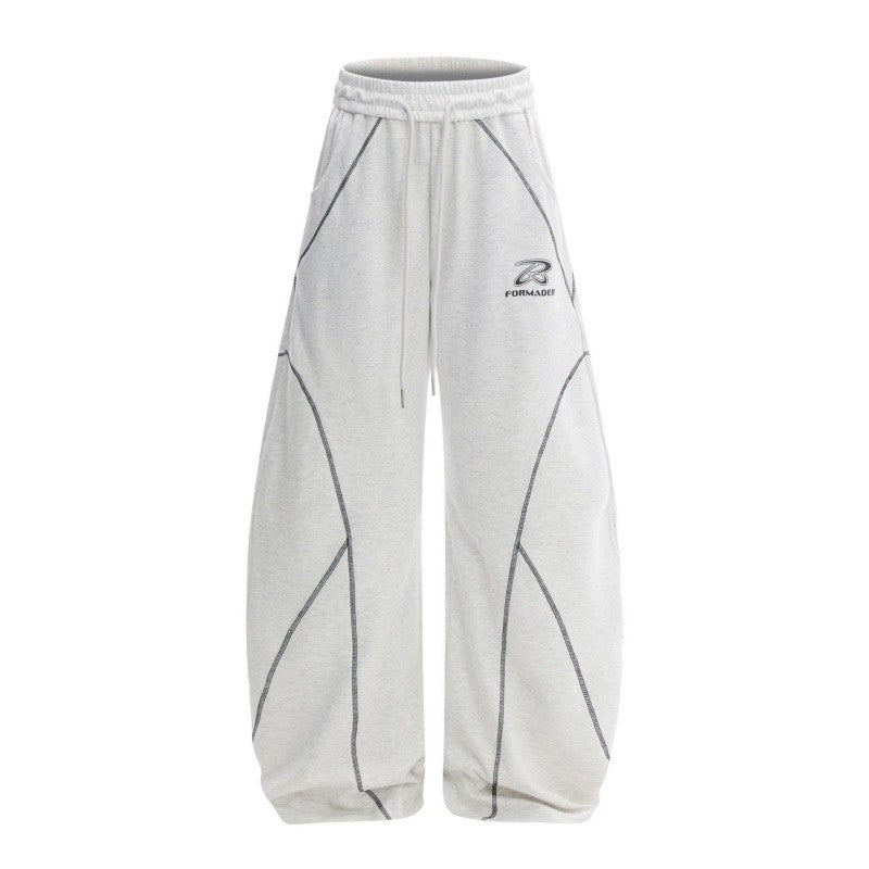 Patchwork Joggers With Curved Hem Topstitching Detail Unisex Design