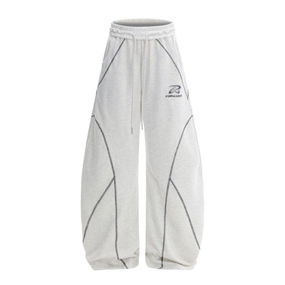 Patchwork Joggers With Curved Hem Topstitching Detail Unisex Design