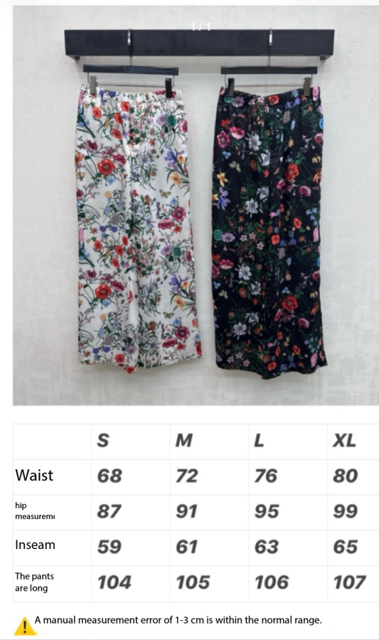 GG SS26 Printed Straight Leg Trousers White Multicolor Silk 351693