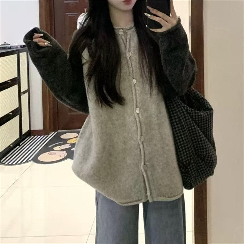 Color Block Long Sleeve Knit Cardigan