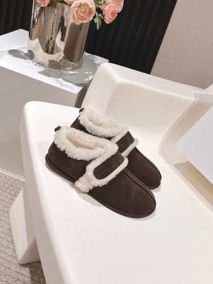 The Row 2025 Furry Shoe Dark Brown White Suede Wool 560591